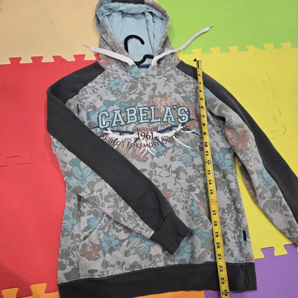 Cabela's Women's Floral Graphic Hoodie Grey Teal Rose Size L World's Foremost...